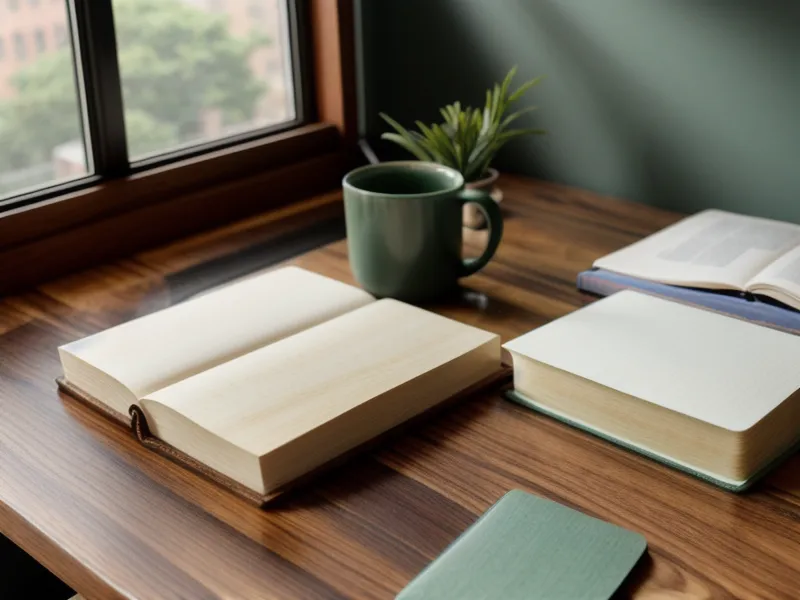 Manos tapando una taza de infusión de tomillo caliente junto a un cuaderno de estudio de plantas curativas.